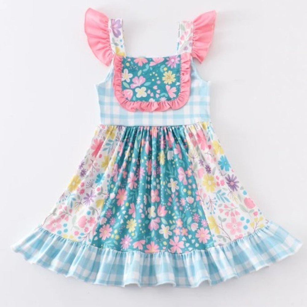 Boutique Floral Girls Sleeveless Ruffle Dress
